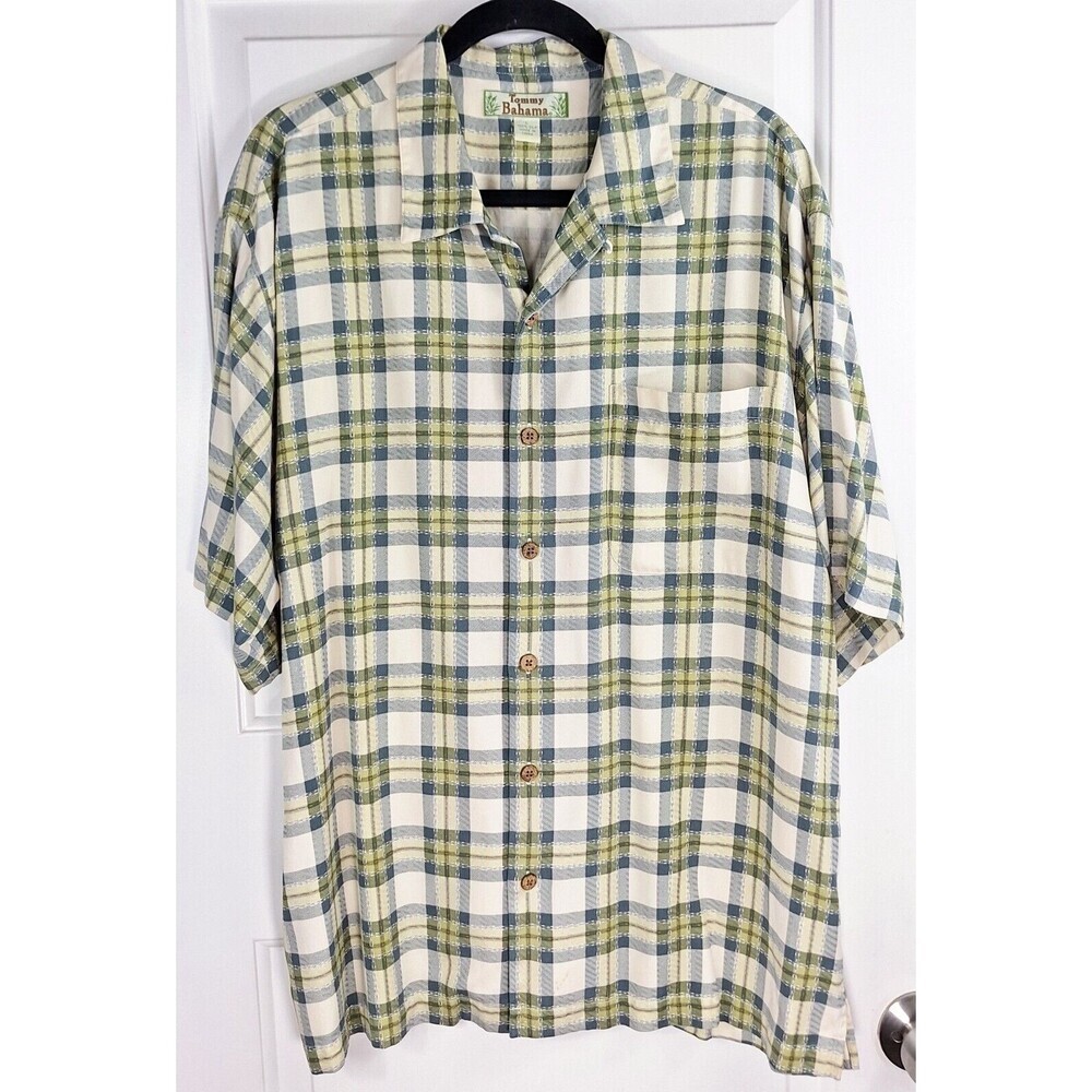 Tommy Bahama Men's Checkered Shirt - Green and Cream
